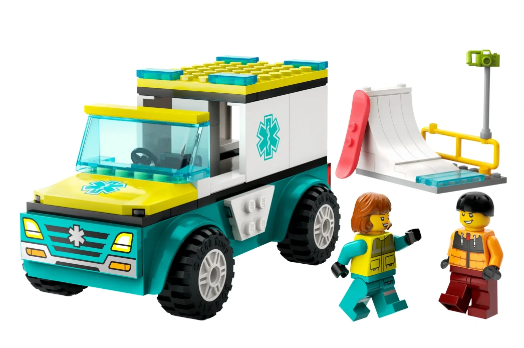 Emergency Ambulance and Snowboarder LEGO Set - Source The LEGO GroupEmergency Ambulance and Snowboarder