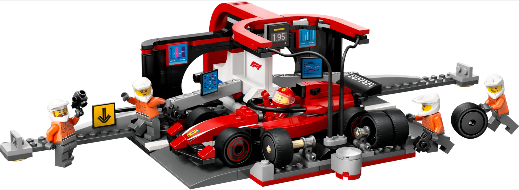 F1 Pit Stop & Pit Crew with Ferrari Car - Source The LEGO GroupF1 Pit Stop & Pit Crew with Ferrari Car - Source The LEGO Group